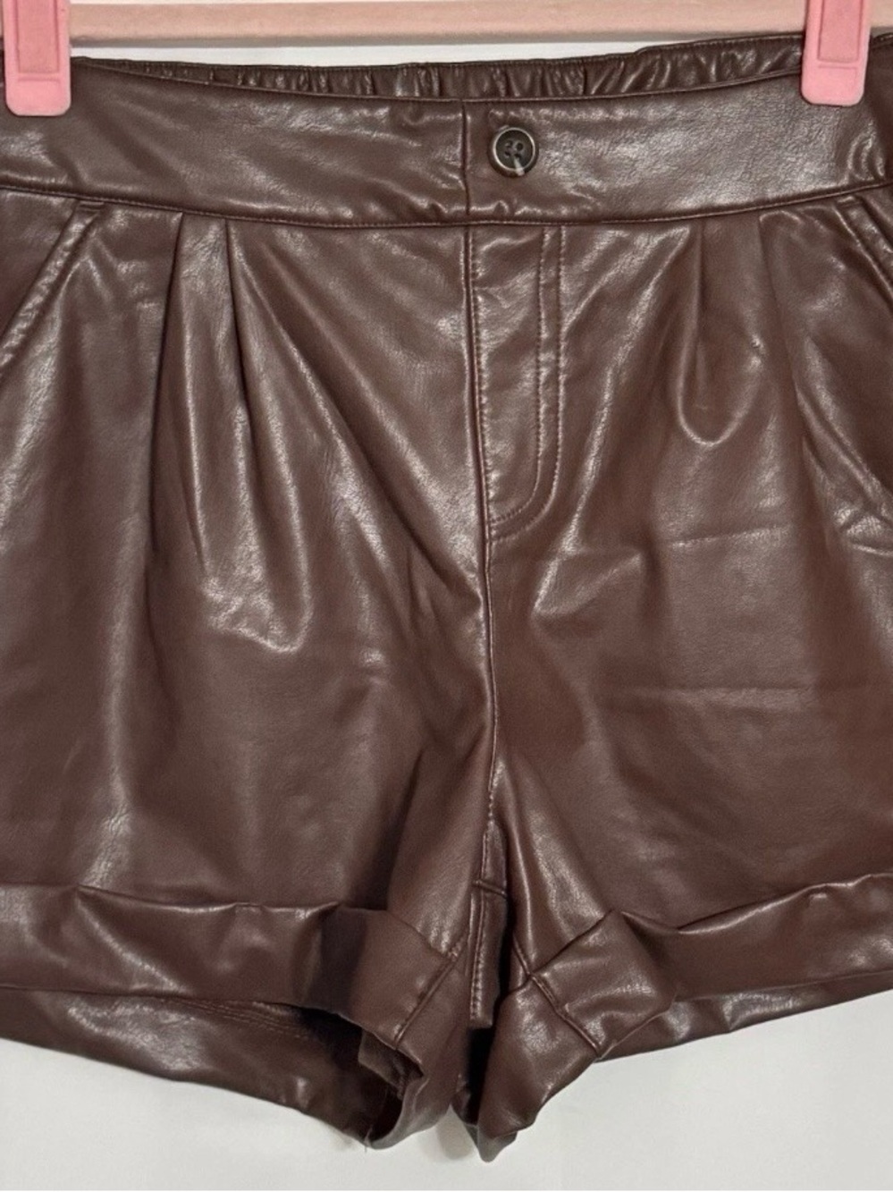 Sincerely Jules Chocolate Brown High-Waist Faux Leather Shorts